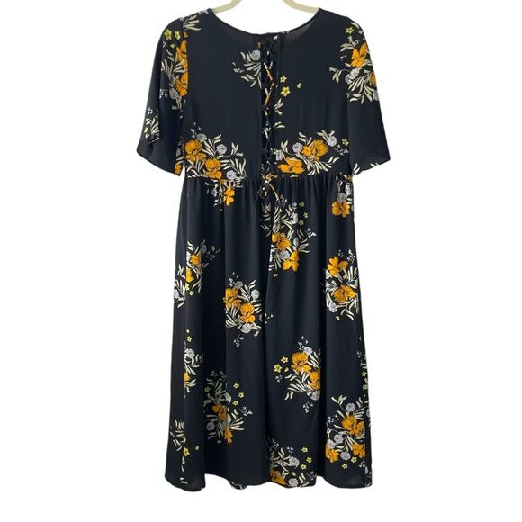 Zara Floral Midi Dress | Black & Yellow | Small - Picture 3 of 6